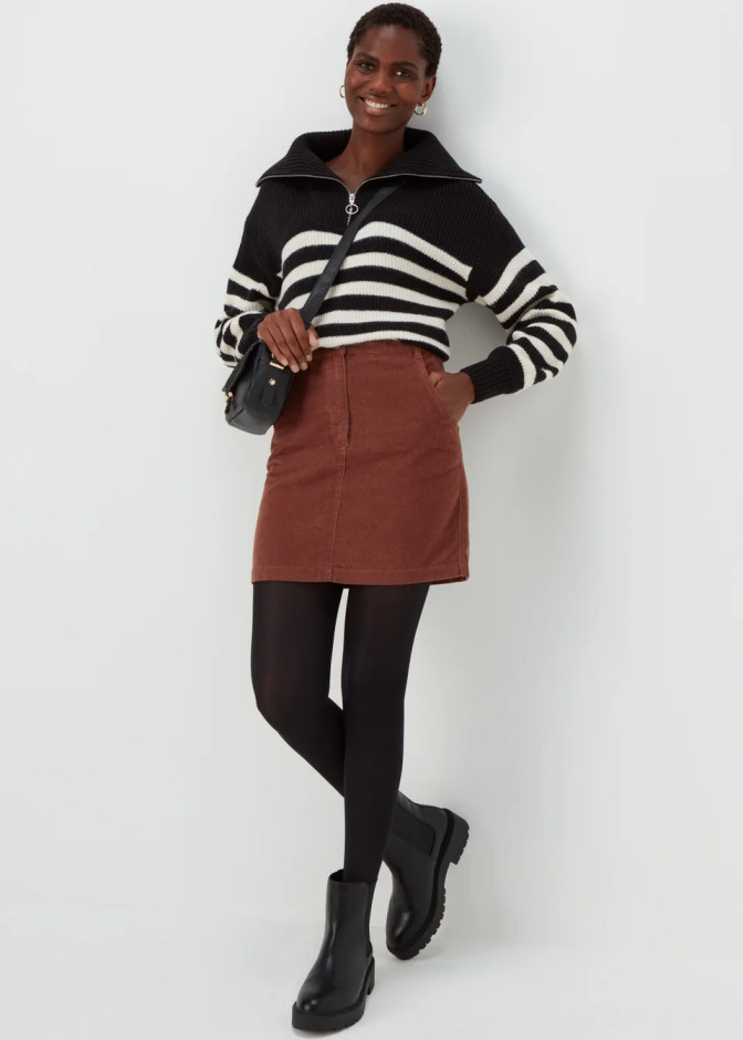 Ribbed Leggings With A Corduroy Skirt