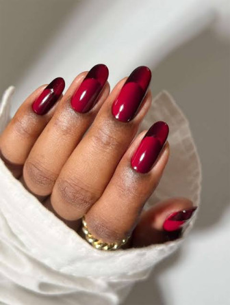 Deep Red Sheer French Nails