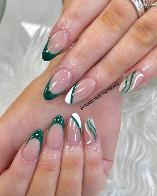 Forest Green French Waves nails