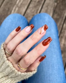 Rust and Red Abstract Tips nails